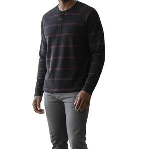 Adam Levine Men's Long Sleeve Henley Top, Black Cranberry, Size S